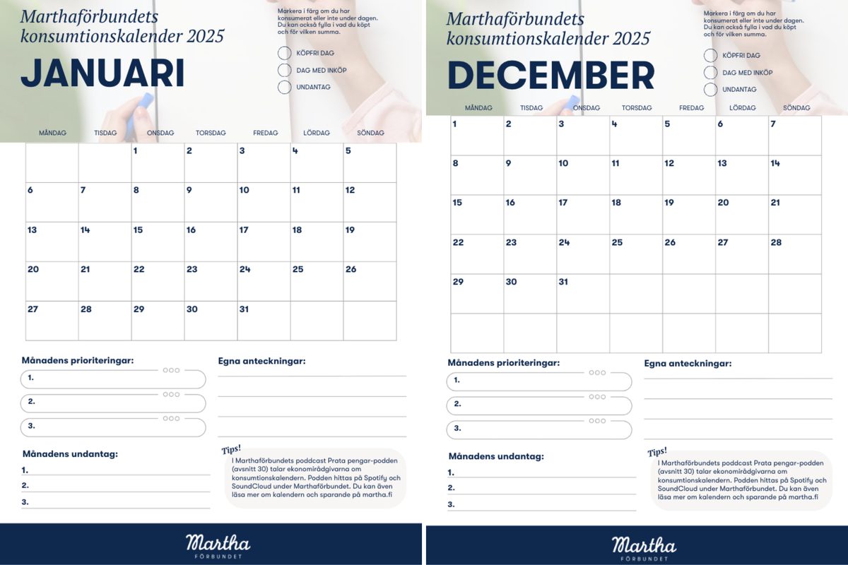 Flytta hem, konsumtion, konsumtionskalendern