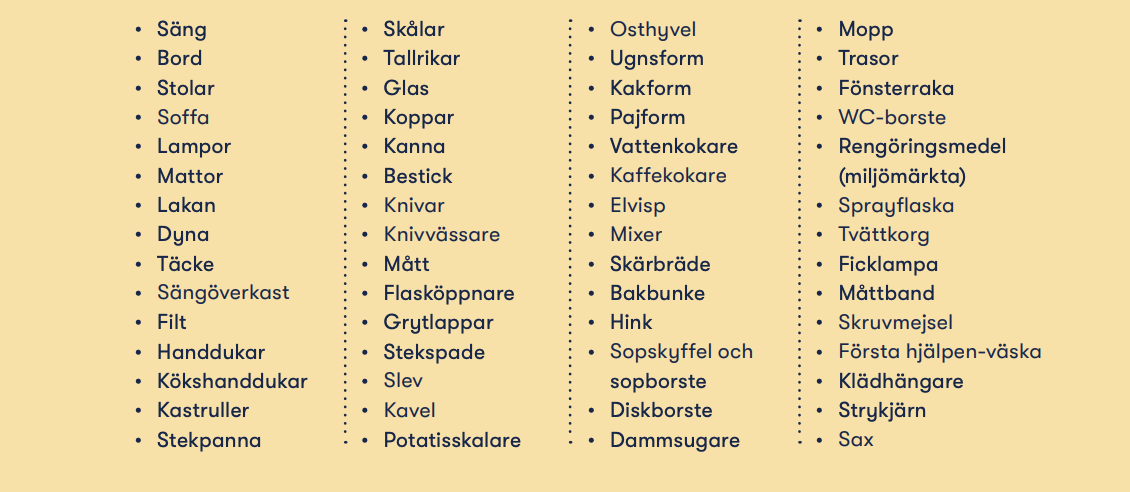 Flytta hem, flytta hemifrån, möbler